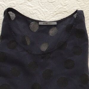 Crea Concept Navy with black mesh Polka Dot Long Top